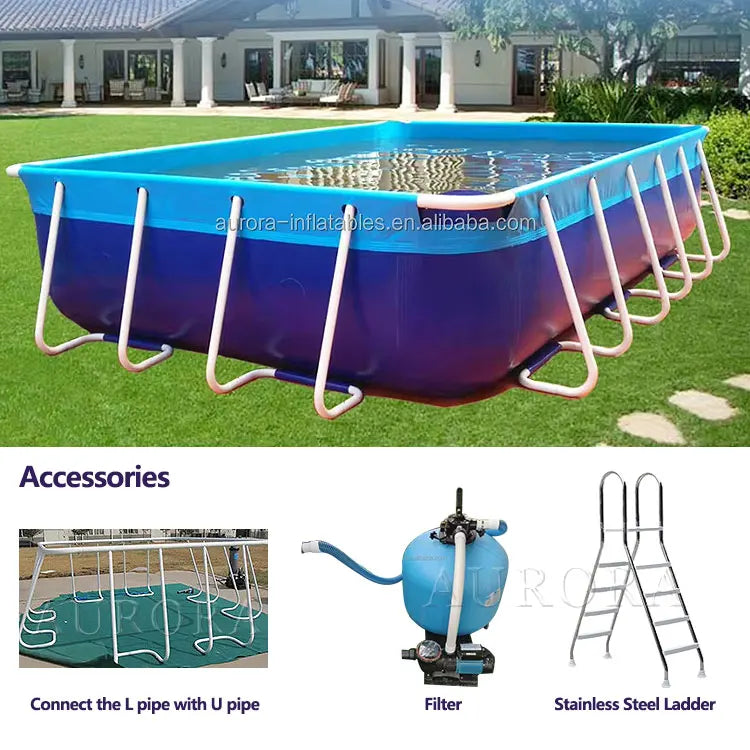Large Above Ground Steel Pool Rectangular - Metal Frame Swimming Pool with PVC Liner | Premium Above Ground Pool Set