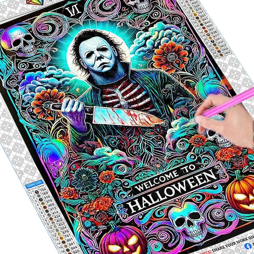 Halloween Horror Killer Diamond Painting Kit – 5D Full Drill DIY Embroidery Mosaic Art with Rhinestones for Home Decoration