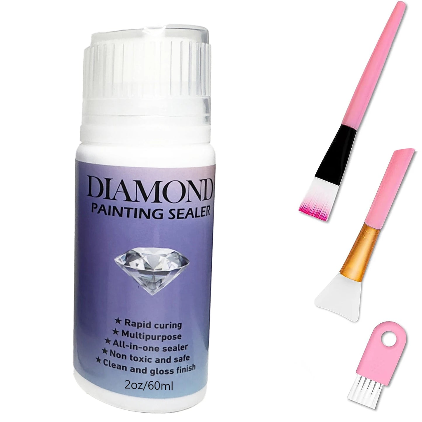 Diamond Painting Sealer – 60ML/120ML/200ML with 3 Brushes | Permanent Hold & Gloss Finish Glue for Diamond Art, Puzzles & Crafts