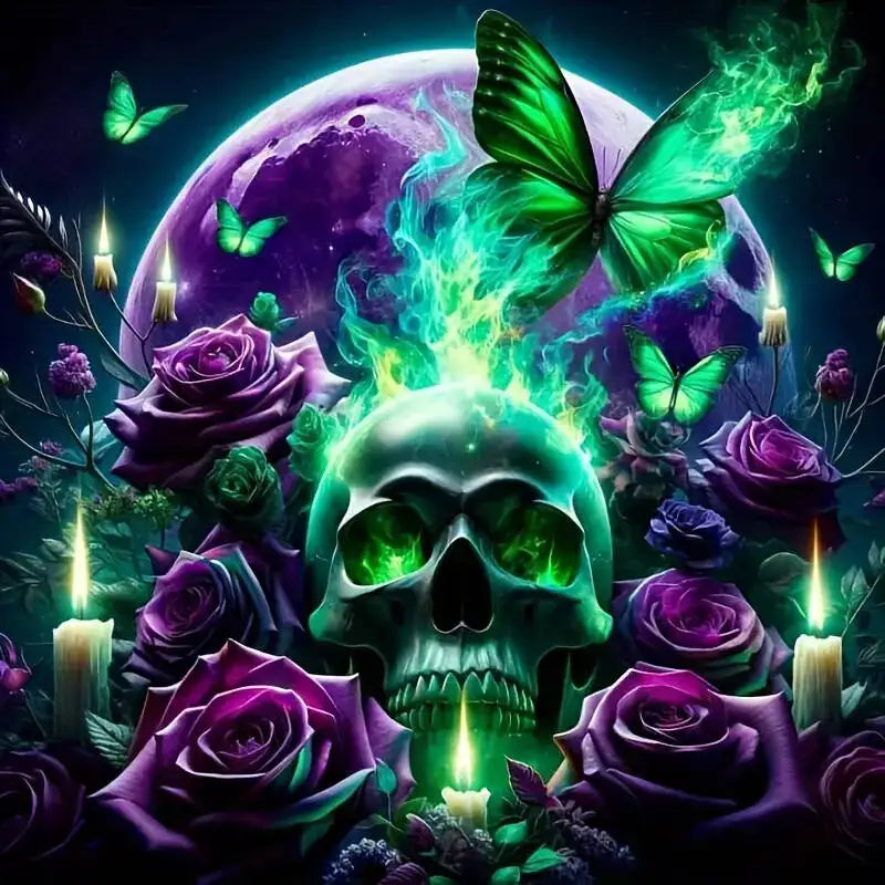 Huacan New Arrivals Skull Diamond Painting Kit – Full Square & Round Drill Mosaic Flower Rose Art DIY Craft & Wall Decoration Gift