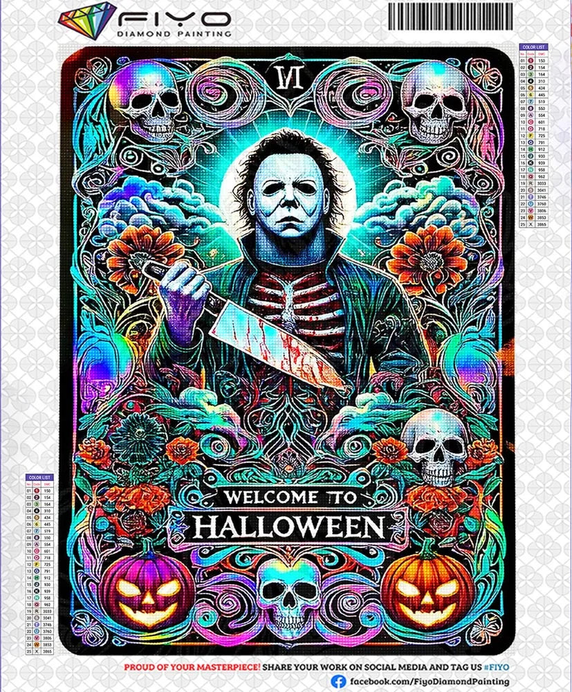 Halloween Horror Killer Diamond Painting Kit – 5D Full Drill DIY Embroidery Mosaic Art with Rhinestones for Home Decoration