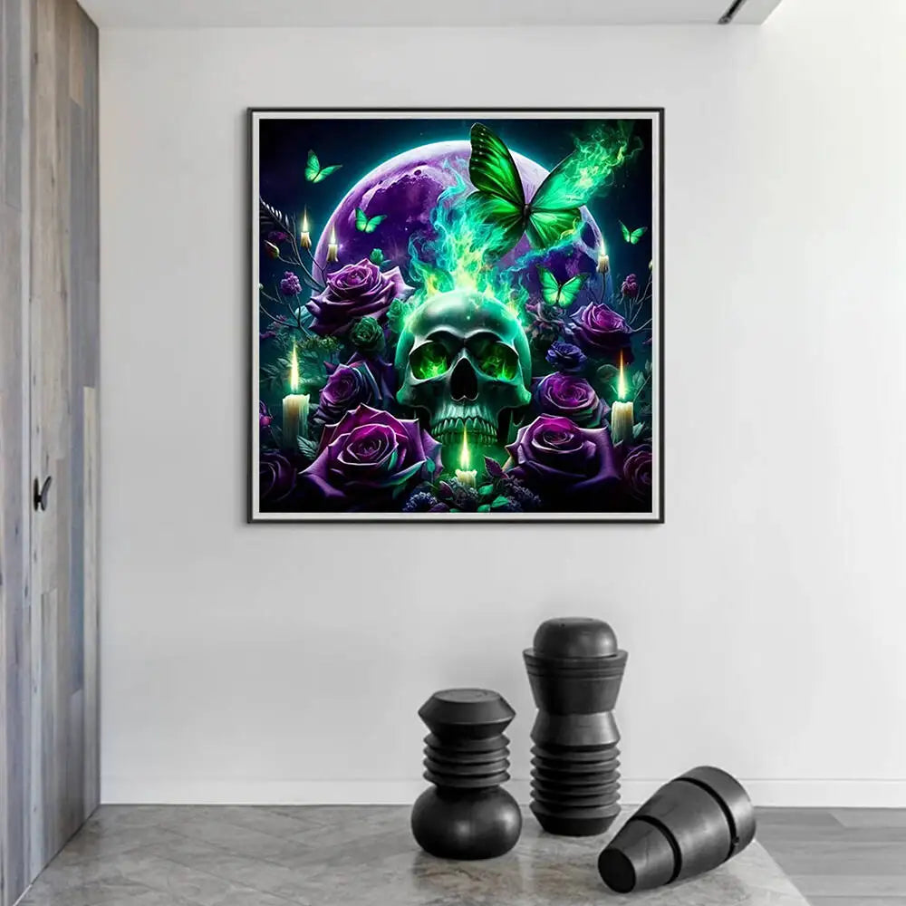Huacan New Arrivals Skull Diamond Painting Kit – Full Square & Round Drill Mosaic Flower Rose Art DIY Craft & Wall Decoration Gift