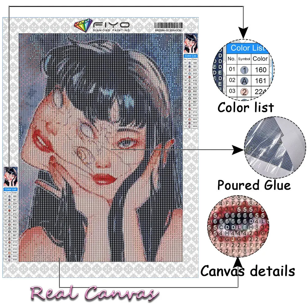 5D Anime Horror Girl Diamond Painting Kit – 30x40cm Full Round Drill DIY Embroidery Mosaic Art for Home Decor