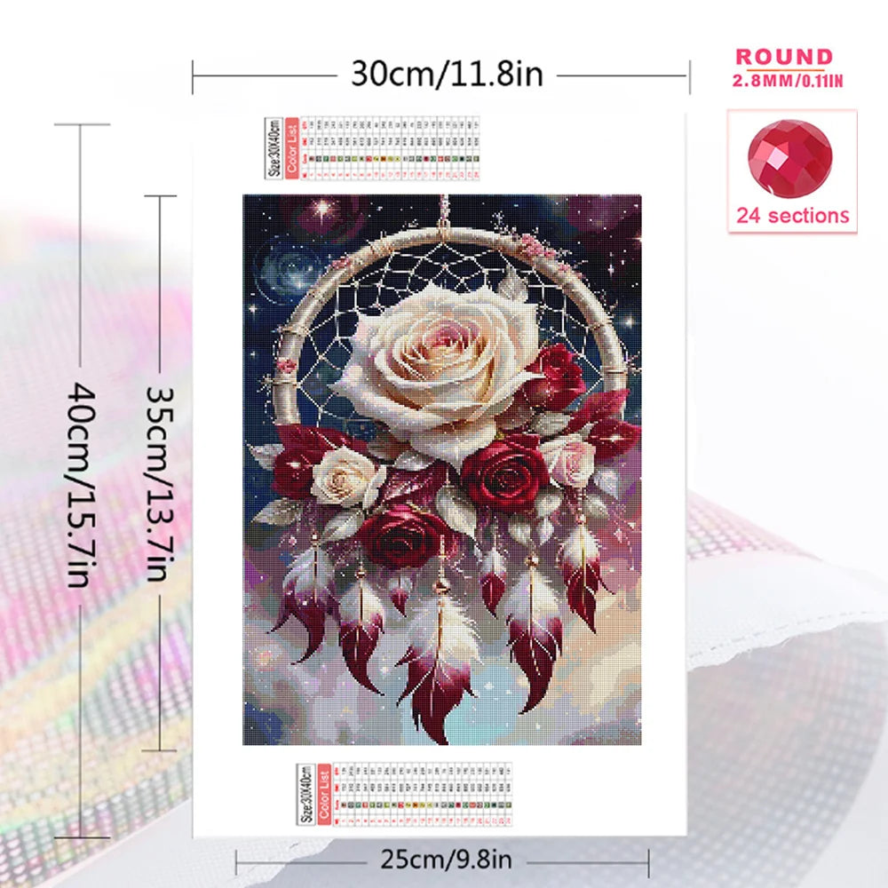 Evershine Dream Catcher Diamond Painting Kit – Full Square Drill Flower Mosaic Embroidery Wall Art with Rhinestones