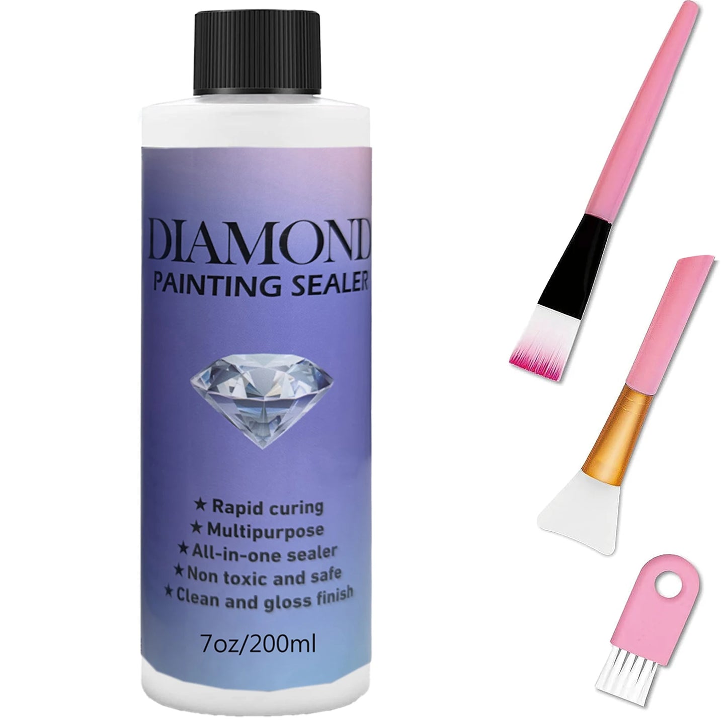 Diamond Painting Sealer – 60ML/120ML/200ML with 3 Brushes | Permanent Hold & Gloss Finish Glue for Diamond Art, Puzzles & Crafts