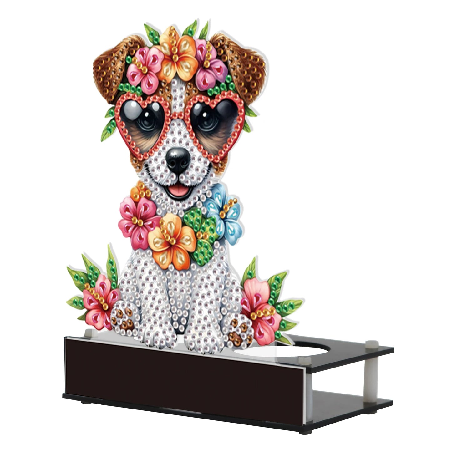 Flower Puppy Diamond Painting Candle Holder – Cute Desktop Tealight Ornament for Home Decor & Aromatherapy