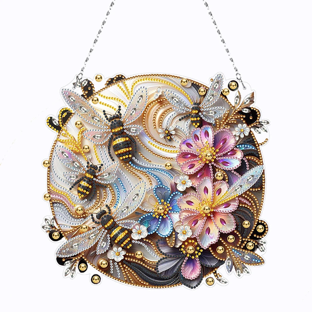 5D DIY Diamond Painting Hanging Pendants – Double-Sided Special Shape Bee, Owl & Peacock Suncatcher Ornaments for Wall & Window Décor