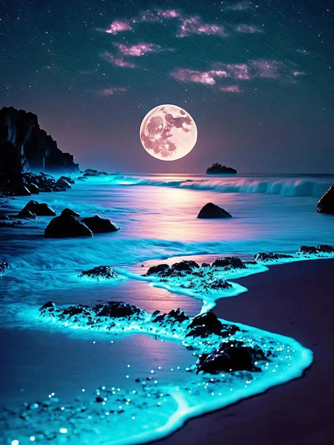 AZQSD 2024 Moon Seaside Landscape Diamond Painting Kit – Full Square/Round Drill Night Scenery Embroidery Mosaic Art for Home Decor