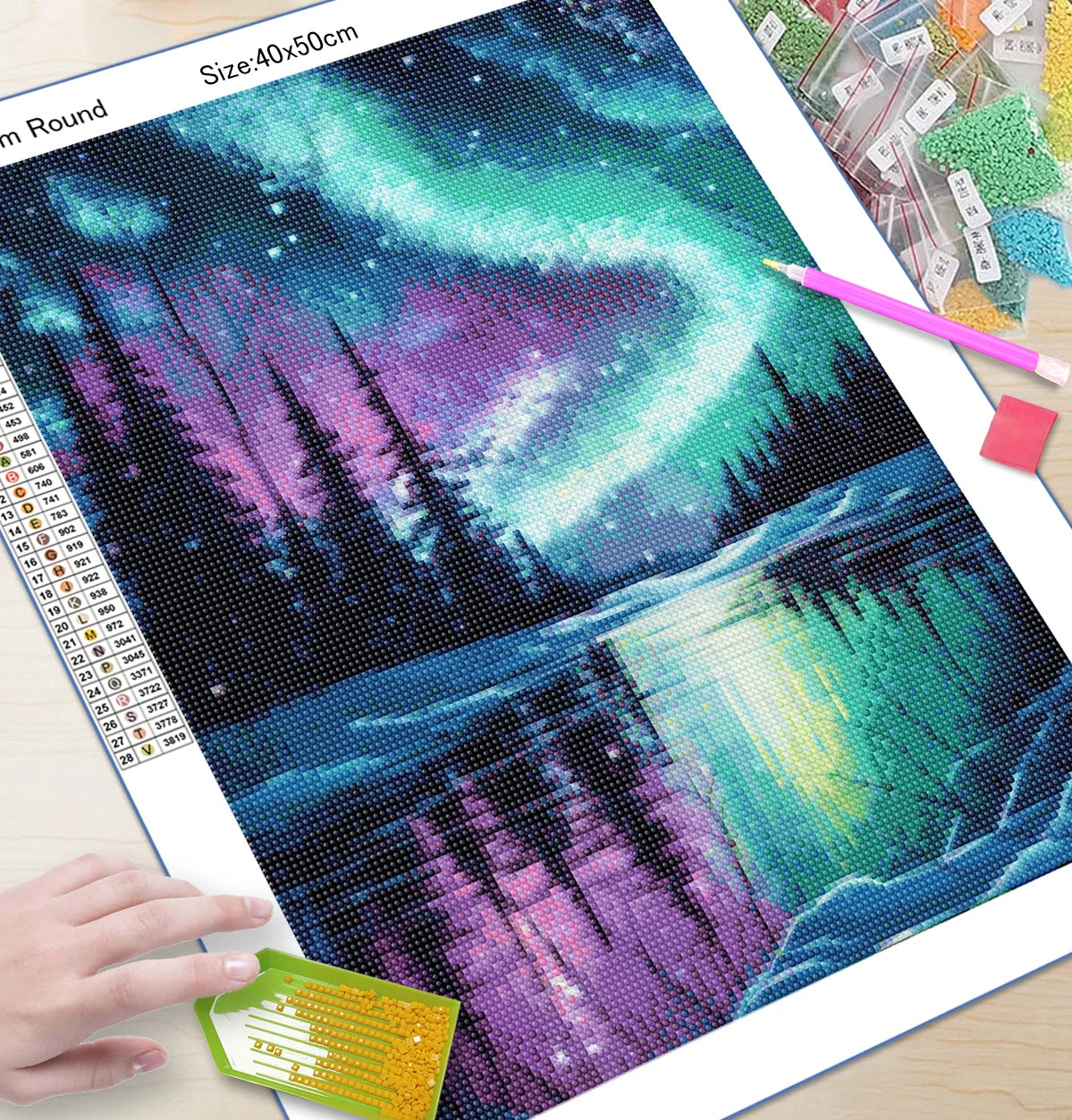 5D Diamond Painting Aurora Landscape Kit – Full Round Drill Mosaic Embroidery with Rhinestones for DIY Home Decoration & Gift