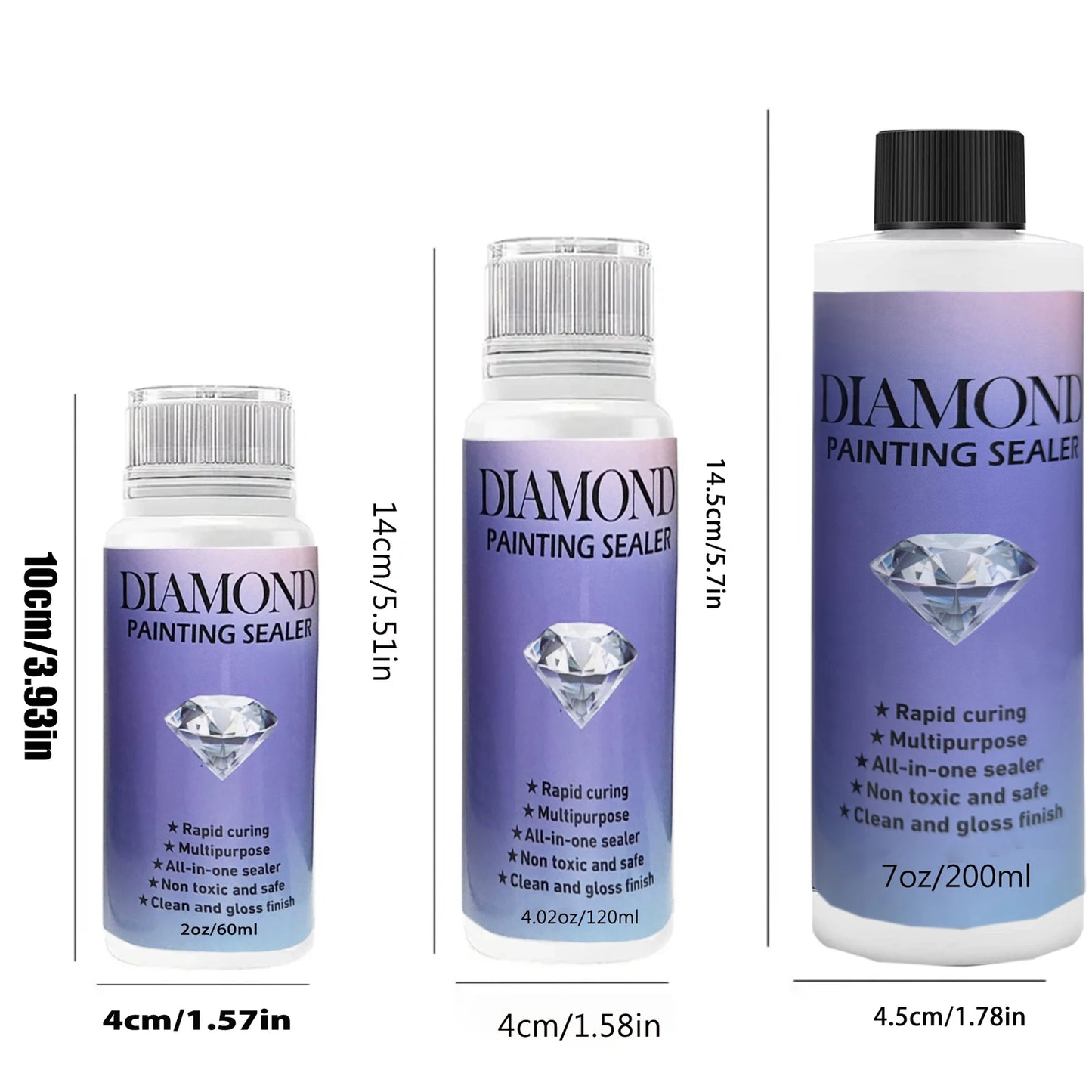 Diamond Painting Sealer – 60ML/120ML/200ML with 3 Brushes | Permanent Hold & Gloss Finish Glue for Diamond Art, Puzzles & Crafts
