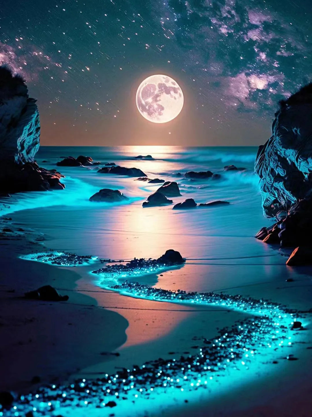 AZQSD 2024 Moon Seaside Landscape Diamond Painting Kit – Full Square/Round Drill Night Scenery Embroidery Mosaic Art for Home Decor