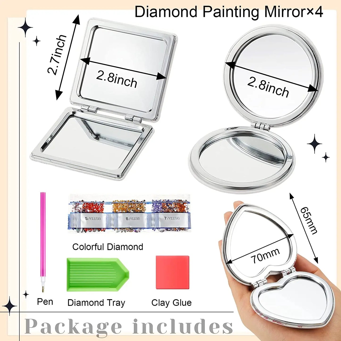 DIY Mandala Diamond Painting Mirror Kit – Portable Folding Compact Leather Mirror for Women, Diamond Art Craft for Adults
