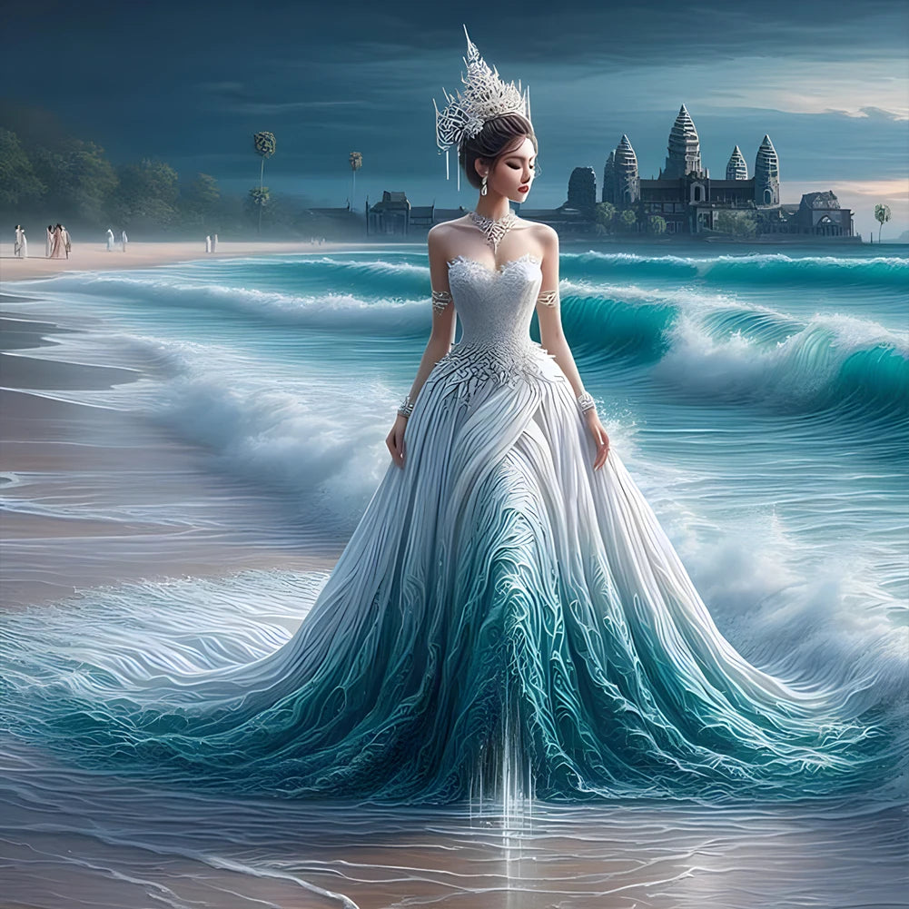 40x40cm 5D DIY Seaside Girl Diamond Painting Kit – Full Drill Square & Round Mosaic Cross Stitch Art for Home Wall Décor