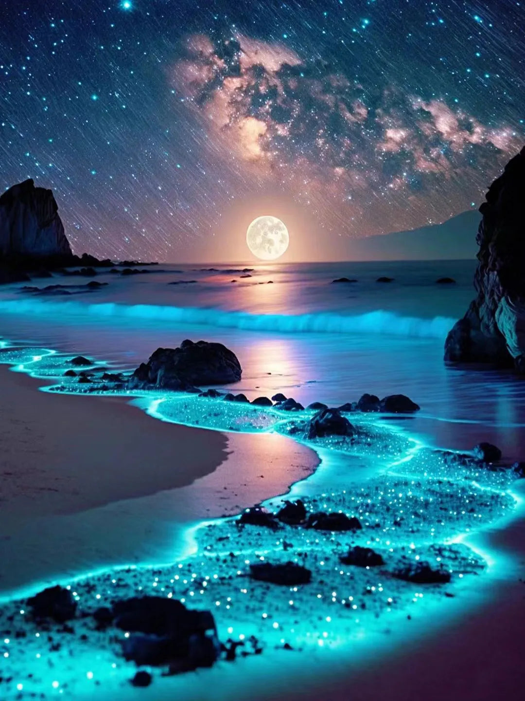 AZQSD 2024 Moon Seaside Landscape Diamond Painting Kit – Full Square/Round Drill Night Scenery Embroidery Mosaic Art for Home Decor