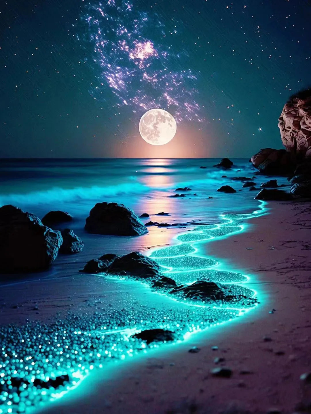 AZQSD 2024 Moon Seaside Landscape Diamond Painting Kit – Full Square/Round Drill Night Scenery Embroidery Mosaic Art for Home Decor