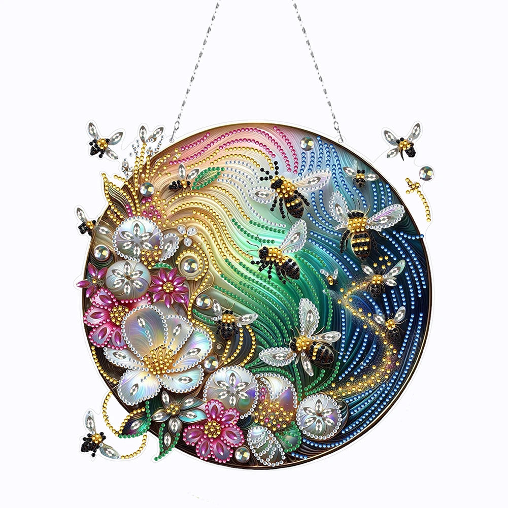 5D DIY Diamond Painting Hanging Pendants – Double-Sided Special Shape Bee, Owl & Peacock Suncatcher Ornaments for Wall & Window Décor