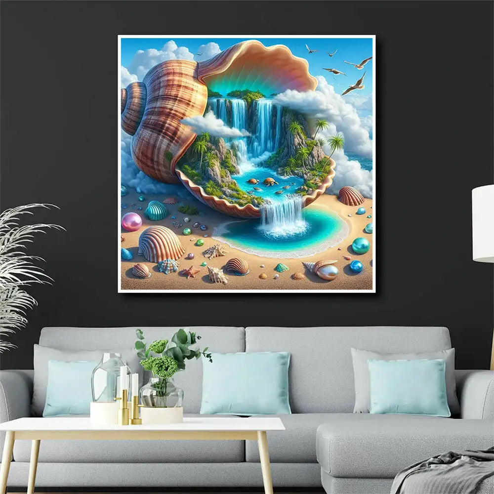 Momoart Conch & Waterfall Diamond Painting Kit – Full Square/Round Drill Abstract Shell Landscape Mosaic for DIY Embroidery & Home Decor