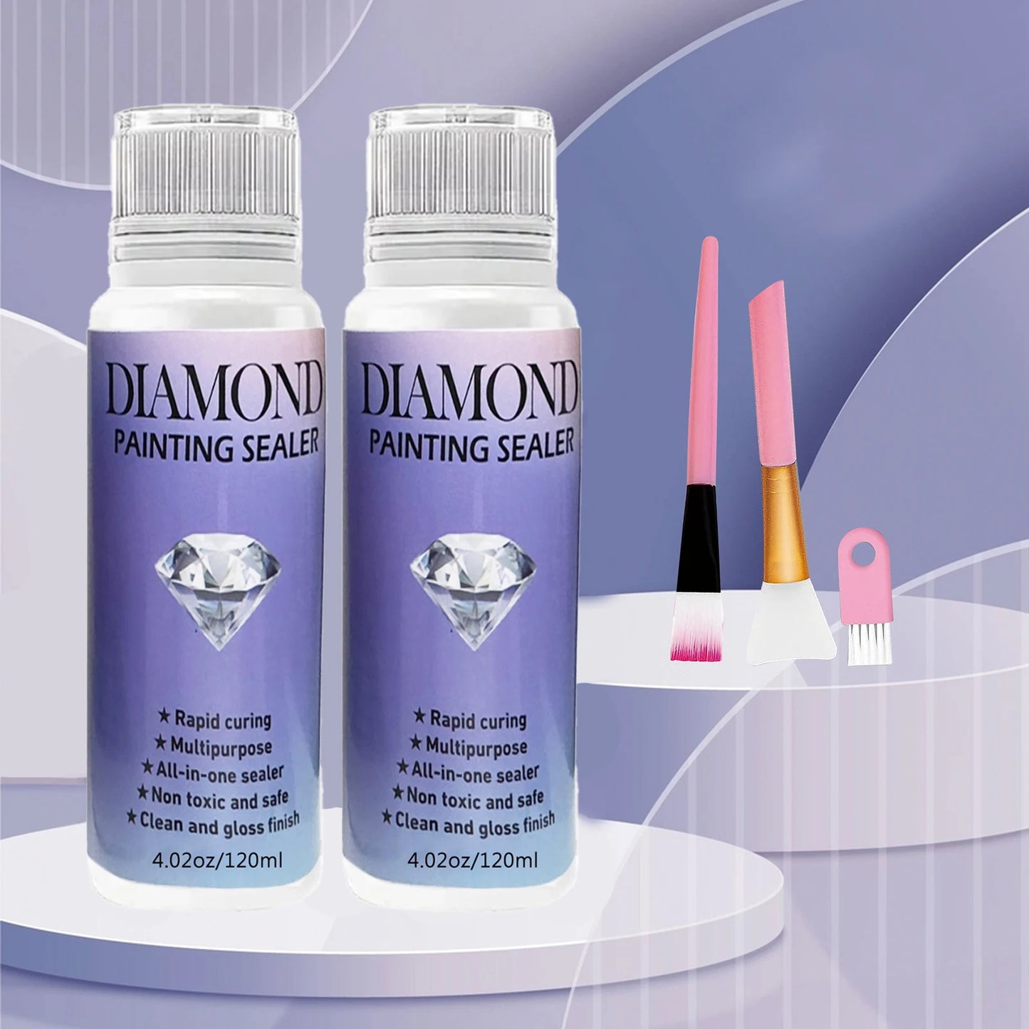 Diamond Painting Sealer – 60ML/120ML/200ML with 3 Brushes | Permanent Hold & Gloss Finish Glue for Diamond Art, Puzzles & Crafts