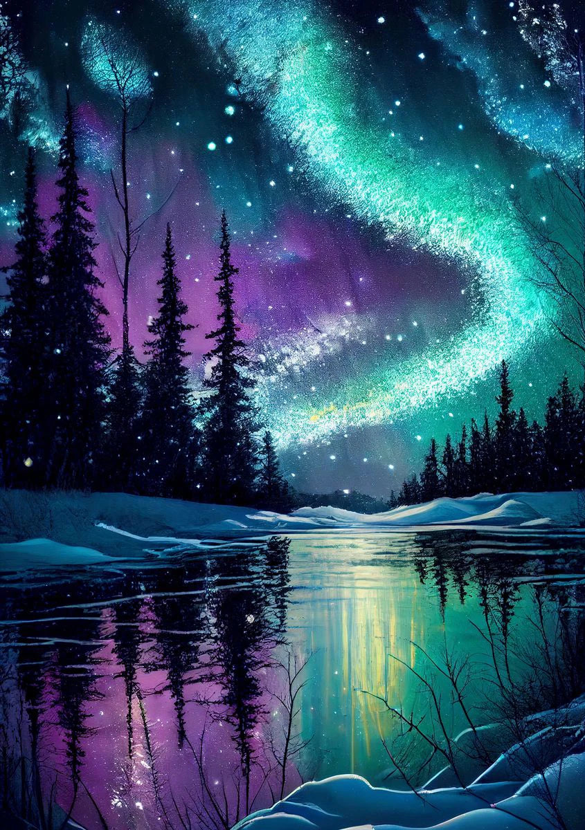 5D Diamond Painting Aurora Landscape Kit – Full Round Drill Mosaic Embroidery with Rhinestones for DIY Home Decoration & Gift