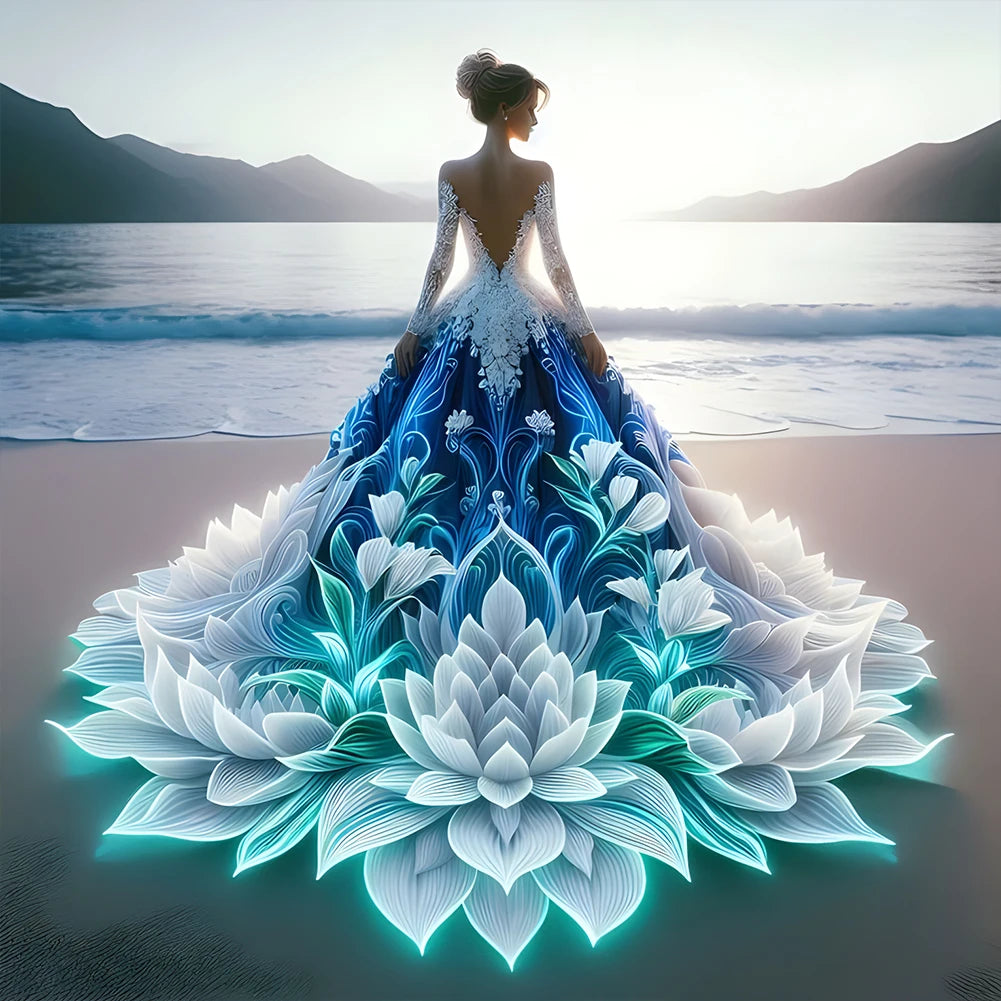 40x40cm 5D DIY Seaside Girl Diamond Painting Kit – Full Drill Square & Round Mosaic Cross Stitch Art for Home Wall Décor