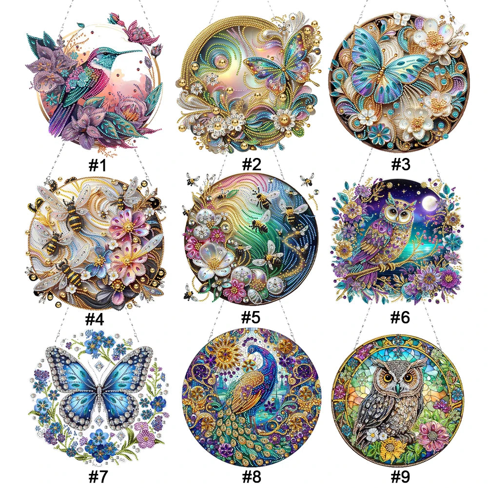 5D DIY Diamond Painting Hanging Pendants – Double-Sided Special Shape Bee, Owl & Peacock Suncatcher Ornaments for Wall & Window Décor