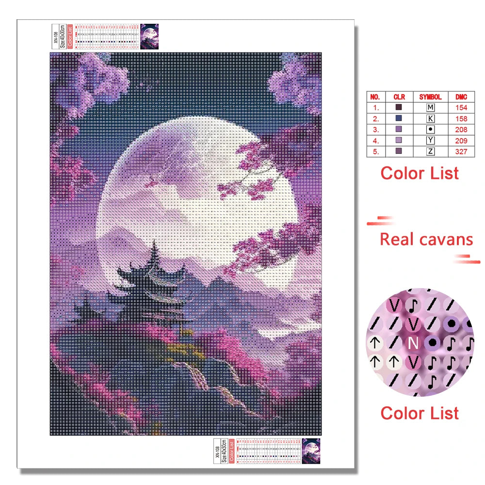 MomoArt Moon Landscape Diamond Painting Kit – Tree & Flower Night Scene DIY Mosaic Art for Home Decor