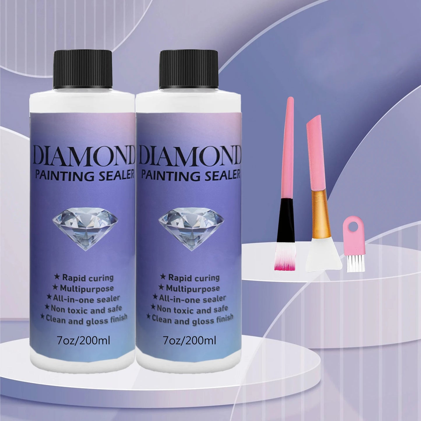 Diamond Painting Sealer – 60ML/120ML/200ML with 3 Brushes | Permanent Hold & Gloss Finish Glue for Diamond Art, Puzzles & Crafts