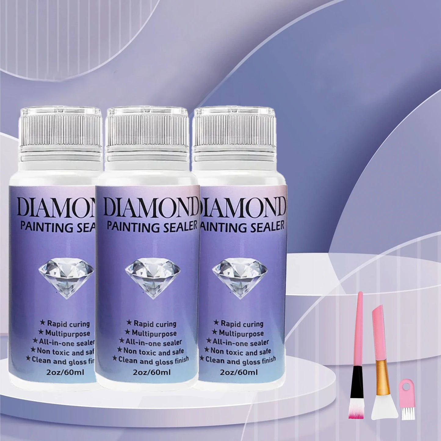 Diamond Painting Sealer – 60ML/120ML/200ML with 3 Brushes | Permanent Hold & Gloss Finish Glue for Diamond Art, Puzzles & Crafts