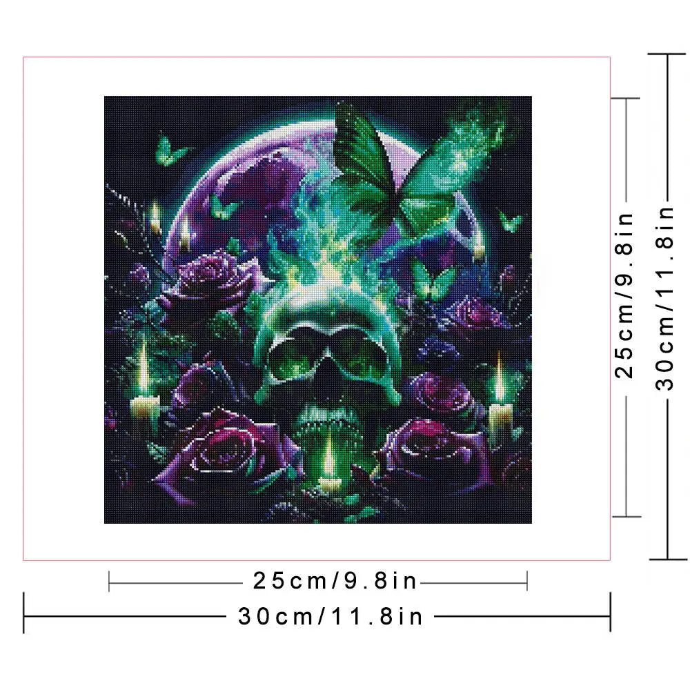 Huacan New Arrivals Skull Diamond Painting Kit – Full Square & Round Drill Mosaic Flower Rose Art DIY Craft & Wall Decoration Gift