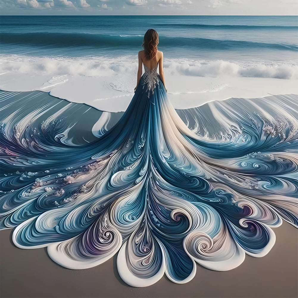 40x40cm 5D DIY Seaside Girl Diamond Painting Kit – Full Drill Square & Round Mosaic Cross Stitch Art for Home Wall Décor