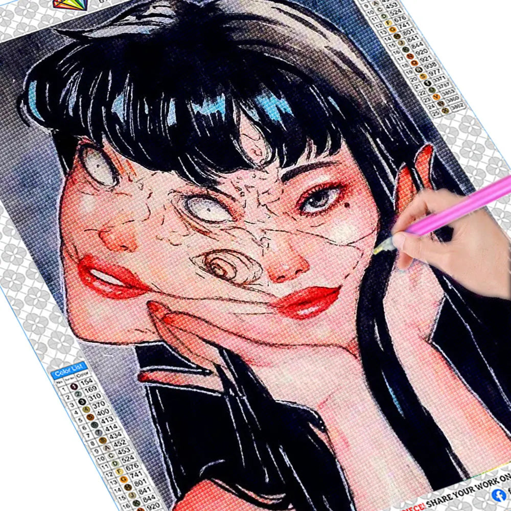 5D Anime Horror Girl Diamond Painting Kit – 30x40cm Full Round Drill DIY Embroidery Mosaic Art for Home Decor