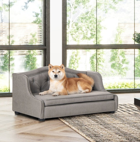 Robin 35" Tufted Wingback Pet Sofa Bed – Medium, Uptown Gray, Stain-Resistant High-Performance Polyester
