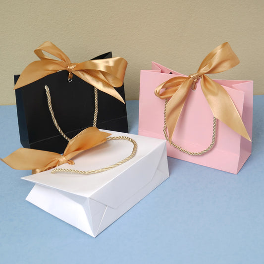 Elegant Paper Gift Bags with Handles & Ribbon Bow – Party Favor Handbags for Birthday, Wedding, Graduation & Celebration Gifts