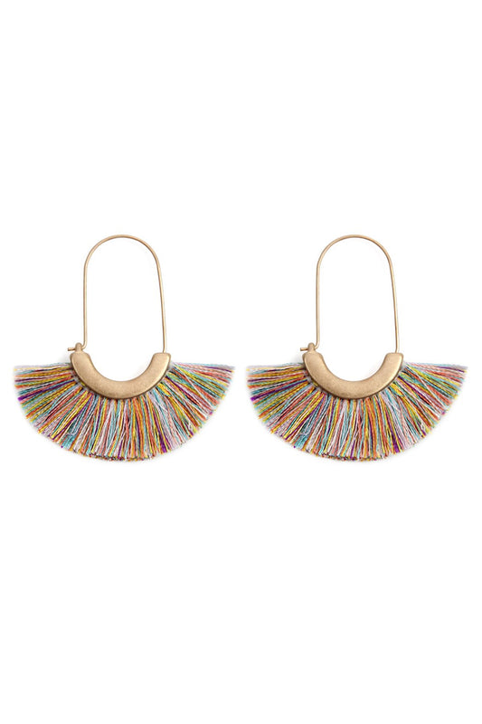 Mye1038 Fan Shape Drop Hoop Earrings – Boho Tassel Statement, Lightweight Gold Hoop Jewelry, Trendy Fashion for Women