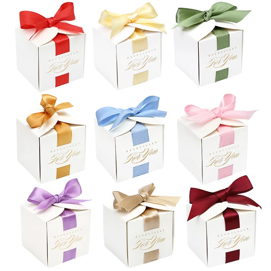10Pcs Wedding Favor Gift Boxes with Ribbon – Candy Boxes for Souvenirs, Baby Shower, Birthday, Christening & Party Event Supplies