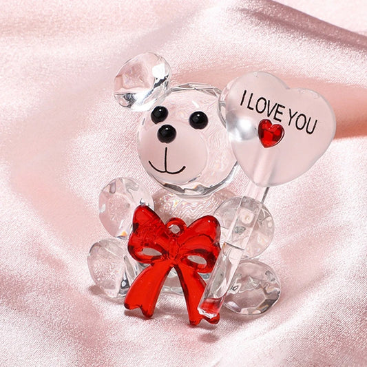Valentine’s Day Gift – “I Love You” Crystal Bear with Artificial Rose Flowers – Perfect for Teachers, Mothers, Weddings & Birthday Party Guest Gifts