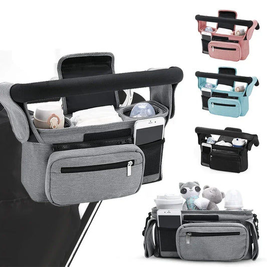 Baby Stroller Storage Bag – Large Capacity Mummy Travel Organizer with Phone & Bottle Holder, Hanging Diaper Bag for Pram & Pushchair