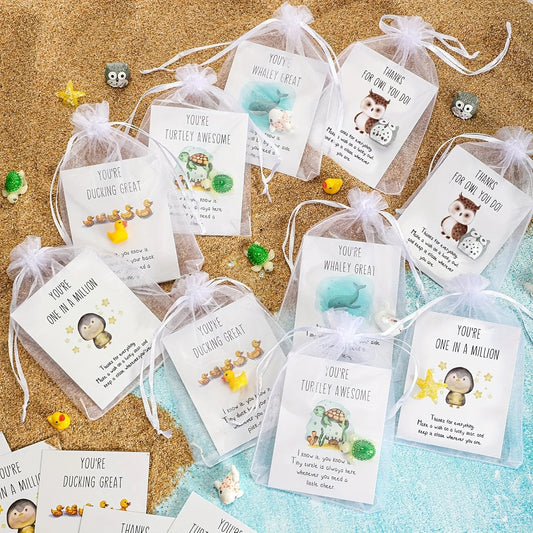 50-Pack Inspirational Animal Figurines with Quote Cards – Assorted Pocket-Sized Resin Tokens of Appreciation – Motivational Gifts for Birthdays, Students, Coworkers, Team Events & Party Favors