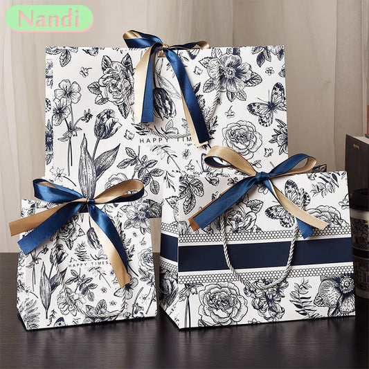 Floral Gift Bags with Ribbon – Premium Paper Tote Bags for Mother’s Day, Birthdays & Special Occasions | Elegant Gift Wrapping Bag Set