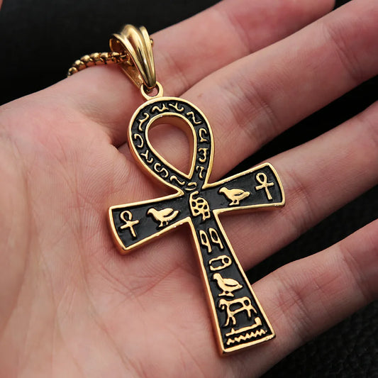 Fashion Ancient Egyptian Ankh Cross Necklace Men Women - 316L Stainless Steel Biker Pendant Amulet Jewelry