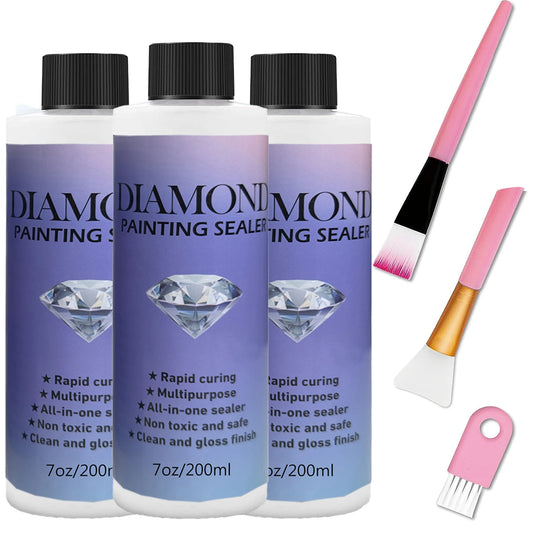 Diamond Painting Sealer – 60ML/120ML/200ML with 3 Brushes | Permanent Hold & Gloss Finish Glue for Diamond Art, Puzzles & Crafts