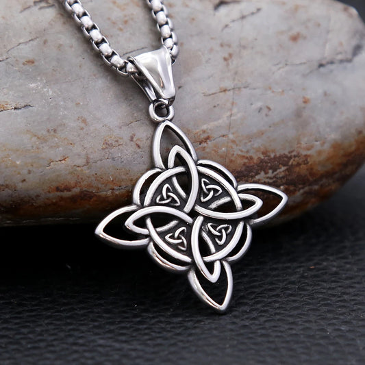Fashion Viking Celtic Knot Necklace - Punk Stainless Steel Witch Knot Pendant Amulet Jewelry for Men Women - Dropshipping Gift