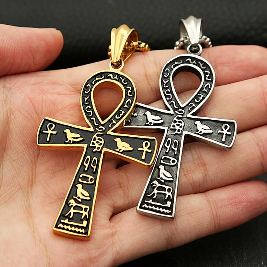Retro Ancient Egyptian Ankh Cross Pendant Necklace - Stainless Steel Symbol of Life | Amulet Jewelry Gift | Wholesale Cross Necklace