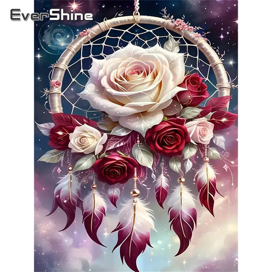Evershine Dream Catcher Diamond Painting Kit – Full Square Drill Flower Mosaic Embroidery Wall Art with Rhinestones