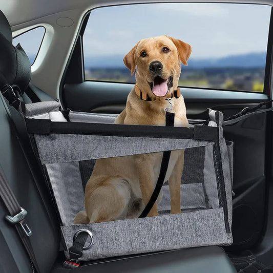 Foldable Waterproof Pet Car Seat – Portable Dog Booster with Storage Pocket & Adjustable Straps, Breathable Travel Nest for Small Dogs & Puppies