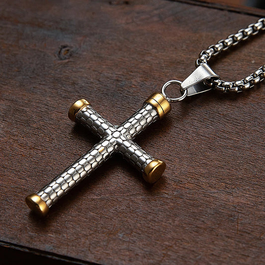 Vintage Christian Cross Necklace - Stainless Steel Believer Pendant for Men Women - Punk Hip Hop Biker Amulet Jewelry Gift