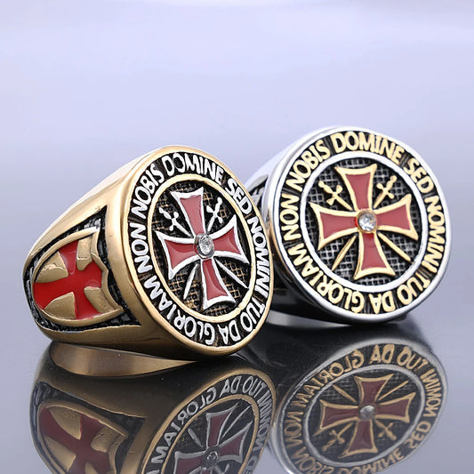 Heavy Metal Crusader Red Cross Ring Men Boys - Stainless Steel Knights Templar Masonic Domineering Fashion Jewelry