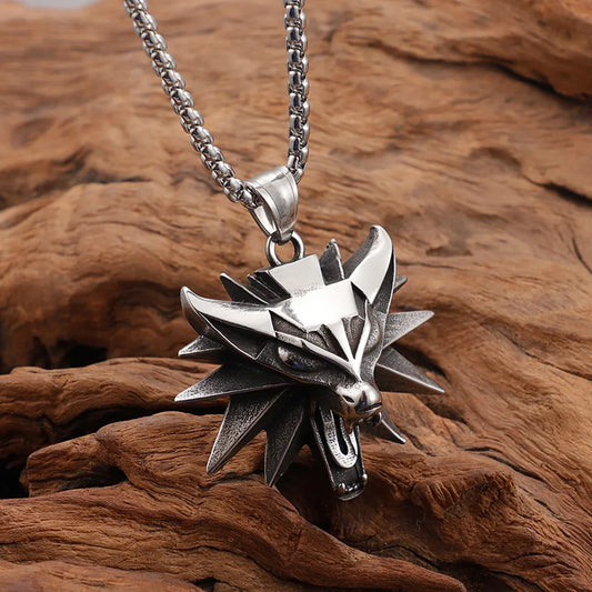 Vintage Punk Wolf Head Pendant Necklace for Men Boys - Hip Hop Biker Jewelry Geralt Rivia Slavic Viking Necklace - Dropshipping