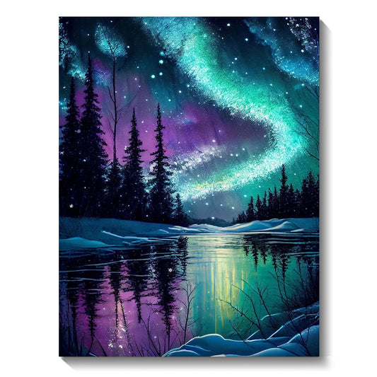5D Diamond Painting Aurora Landscape Kit – Full Round Drill Mosaic Embroidery with Rhinestones for DIY Home Decoration & Gift
