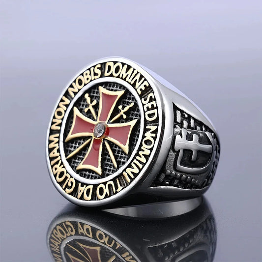 Crusader Red Cross Ring for Men - Knights Templar Masonic Ring Domineering Medieval Jewelry Gift - Wholesale Fashion Rings
